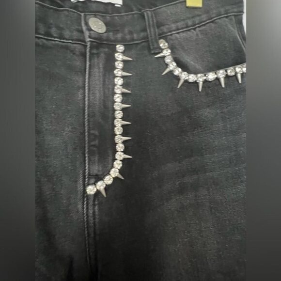 AREA NYC Crystal Backslit Jeans in Black Sz 6 - Picture 8 of 15